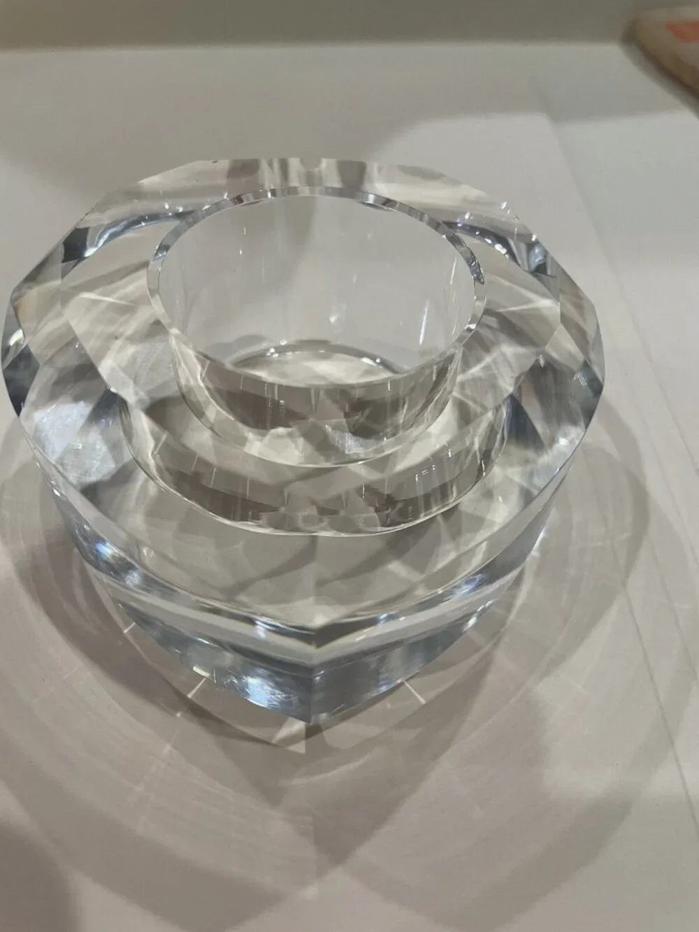 Oleg Cassini: Crystal Heart Shaped Glass Votive Candle Holder Clear Signed